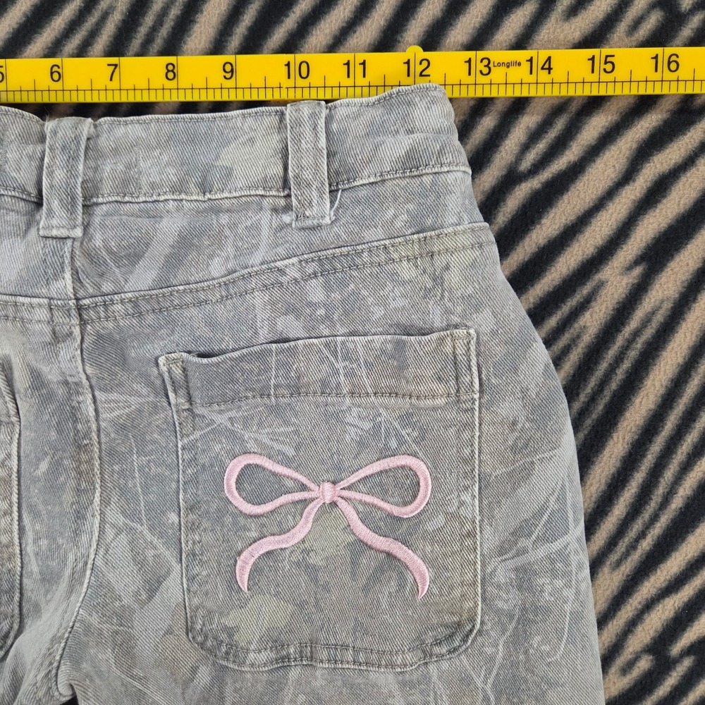 Disclosure Camo Carpenter Jeans Pink Bow Pockets Baggy Cargo Pants Y2K Womens